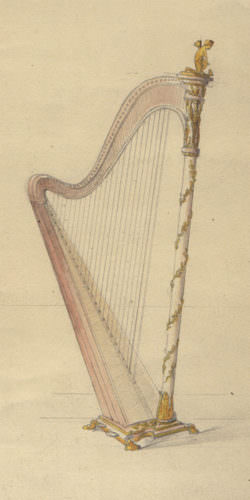 De waterkleurstudie voor het Empire Erard model.  Etude pour une harpe Erard, inventarisatienummer D.2009.1.1631, Fonds Gaveau-Erard-Pleyel, depot van de Groupe AXA van het Musée du Palais Lascaris, Nice